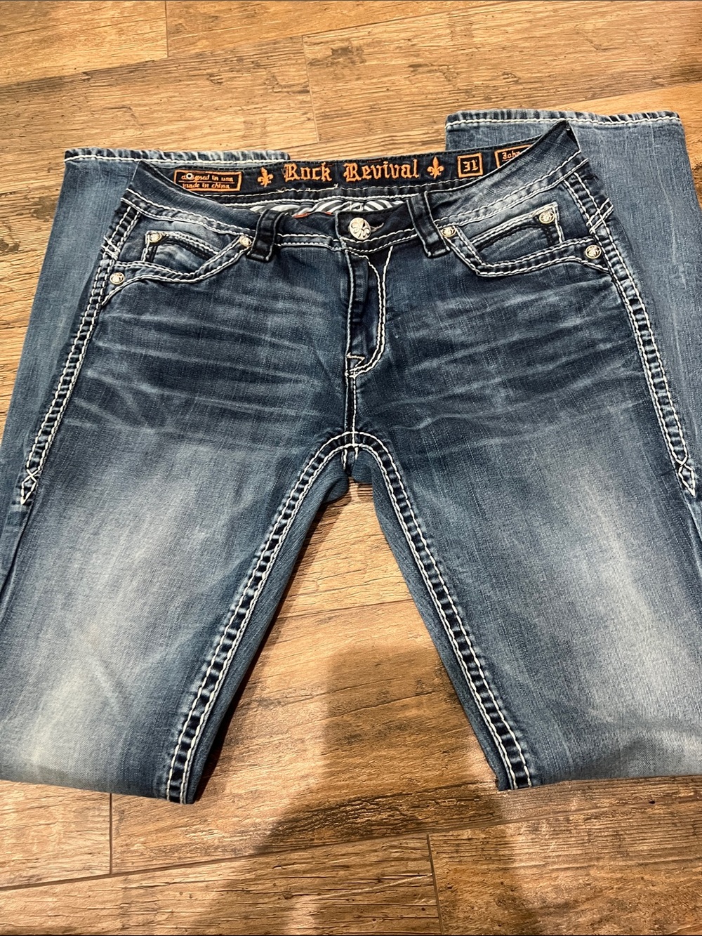 Rock Revival Denim Jeans with Embroidered Back Pocket - Blue - Picture 3 of 8